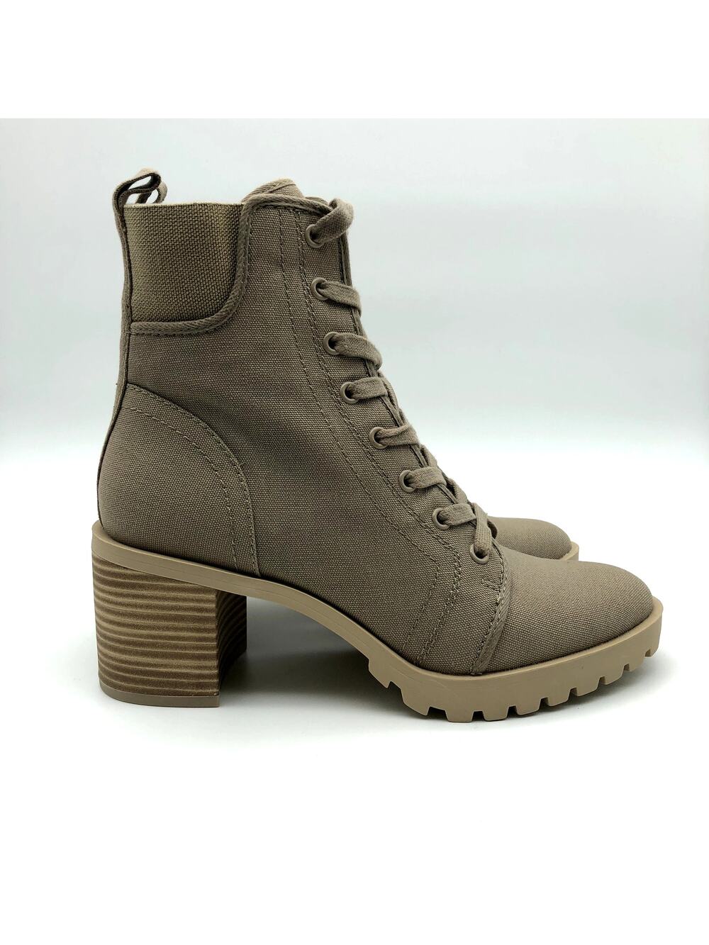Dolce Vita Womens Combat Boots Size 11 Tan Canvas Stacked Heel NWOB